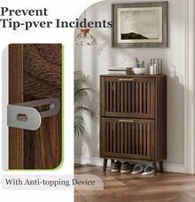 Shoe Cabinet, Shoe Storage Cabinet With 2 Flip Drawers With Slats, Narrow Shoe Cabinet Entryway, Freestanding Shoe Organizer Cabinet With Golden Handles, Slim LX89 - 天然木材 - 查看 11