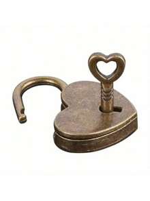 1set Antique Bronze Hasp Latch Lock Set With Heart-Shaped Padlock And Key For Wooden Box, Decorative Vintage Iron Hardware Accessory - Multicolor - View 4