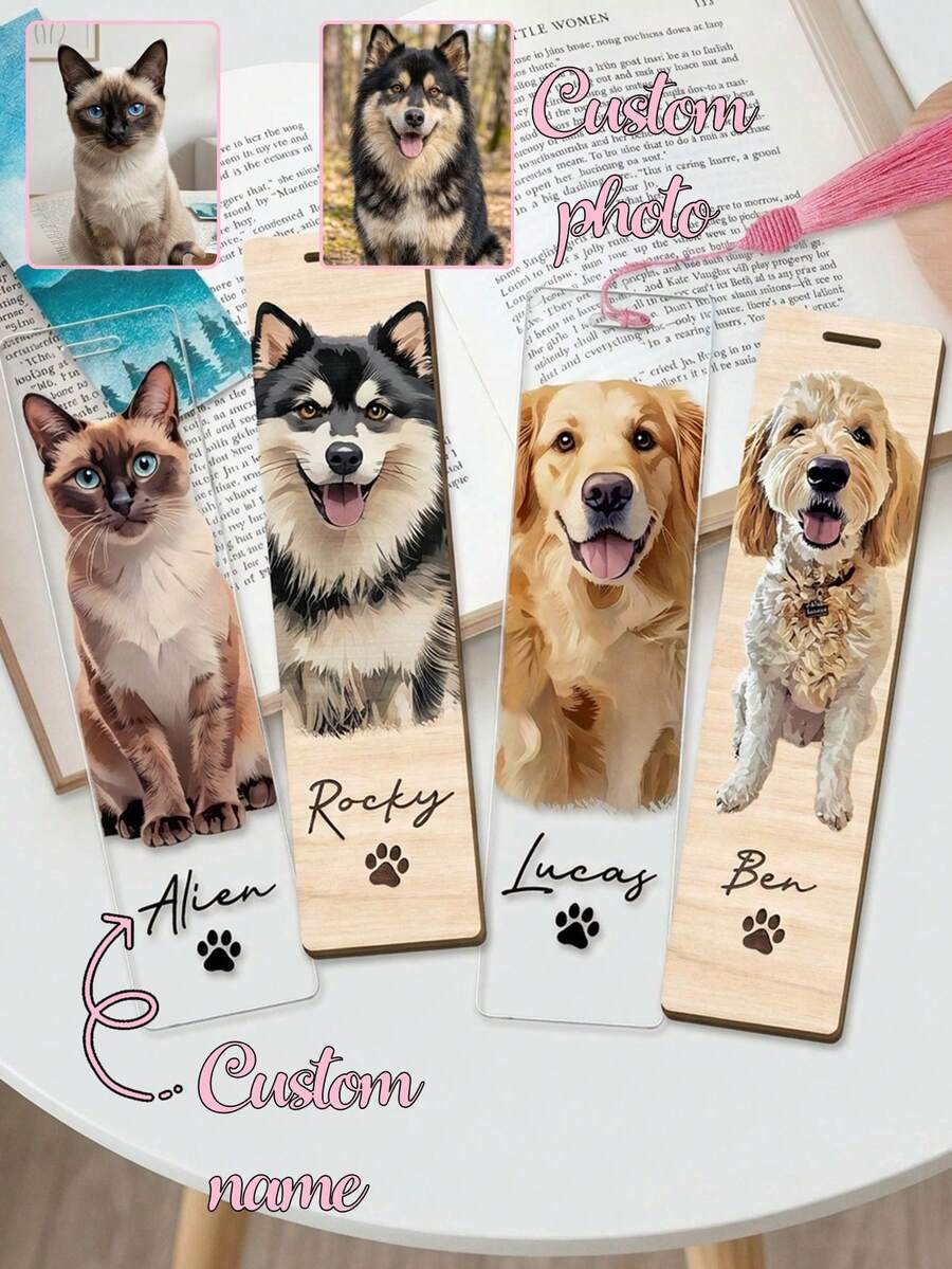 Customized Pet Portrait Bookmark, Personalized Cat And Dog Photo Bookmark, Personalized Dog Memorial Gift, Pet Lover Gift, Unique Gift For Book Lovers And Readers - Multicolor - View 1