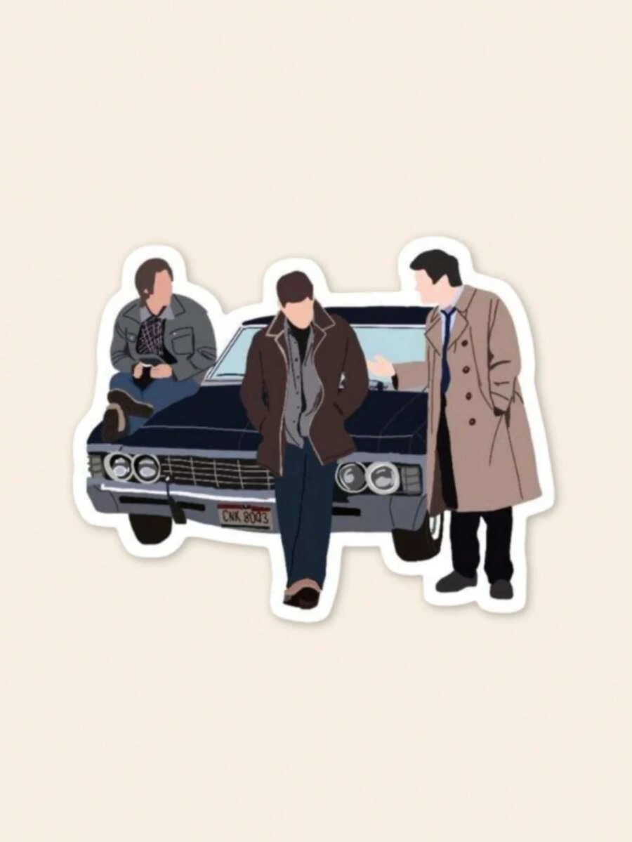 1 st "Cast & Impala bilklistermärke, minimalistisk jägarjournal-estetik, Dean Sam Castiel laptop- och planeringsvinylklistermärke" - Multifärgad - Visa 1
