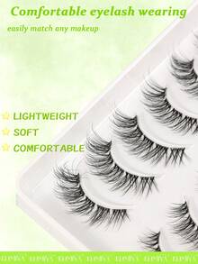 10 Pairs Cat Eye False Eyelashes With Extended Outer Corners, 3D Fluffy Natural Soft Invisible Transparent Band - Black - View 5
