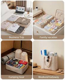 9Pcs Portable Travel Storage Bag Set, Travel Packing Cubes, Clothes Storage Bag, Travel Organizer For Vacation Holiday Back To School School Stuff - 米色 - 查看 9