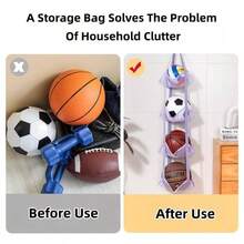 Tas Penyimpanan Gantung Berlapis-lapis, Organizer Bola Olahraga yang Dipasang di Dinding, Bola Basket, Sepak Bola, Solusi Penyimpanan Jaring Bola Garasi, Penyimpanan Mainan Rumah - MultiWarna - View 11