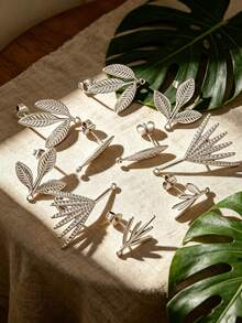 6Pcs 304 Stainless Steel 18K Gold Plated Textured Leaf Stud Earring Posts With Loop, DIY Jewelry Findings For Dangle Earrings & Pendants - Earrings - View 2