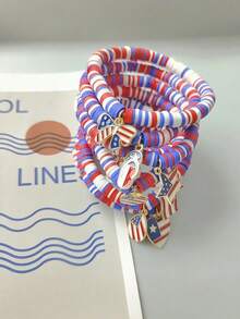 2/1 pieza Pulsera Patriótica del Día de la Independencia, Accesorios Decorativos con Forma de Estrella y Corazón de la Bandera Americana, Cuerda de Mano, Adecuado para la Decoración del 250 Aniversario del Día de la Independencia, Regalos de Decoración de Fiesta, Festivales, Accesorios de Decoración de Carnaval de Fiesta - Ver 2