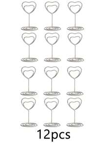 12/6/1pc Silver Metal Heart-Shaped Table Card Holder, Table Number Name Card Holder, Photo Memo Information Holder, Wedding Reception Seat Card Holder, Suitable For Anniversary, Bridal Shower, Valentine's Day, Party Table Decor, Event Ceremony Tabletop Decoration Supplies - Silver Heart-shaped Business Card Holder - View 9