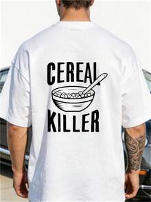 Camiseta divertida para hombre con estampado Oatmeal Killer, base negra con texto blanco, ligera y transpirable, adecuada para uso diario y Halloween, lavable aáquina, tallas estándar (S - Negro - Ver 7