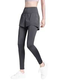 CAMEL CROWN Women's Sports Yoga Pants, Camel Fake Two-Piece Sports Pants, Stretch Fitness Pants, Outer Wear Tights, Running Pants, Anti-Exposure Shorts - Mist Gray - View 1