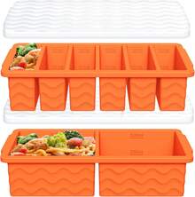 2-Pack Silicone Freezer Trays With Lid, 2 Large 2-Cup(500ml) & 6 Small 1/2-Cup(125ml) Soup Freezer Container Molds, Cube Tray Meal Prep & Freezing Soup, Stews, Sauces, Oven & Dishwasher- - 橘子(6+2) - 查看 2
