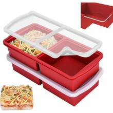 ZIP STANDING Silicone Freezer Trays With Lid,1-Cup Soup Freezer Container Large Cube Molds With Reinforced Steel Ring Top Freezing Soup Sauce Broth Leftovers Oven Dishwasher -(2-Pack) - 紅2杯 - 查看 2