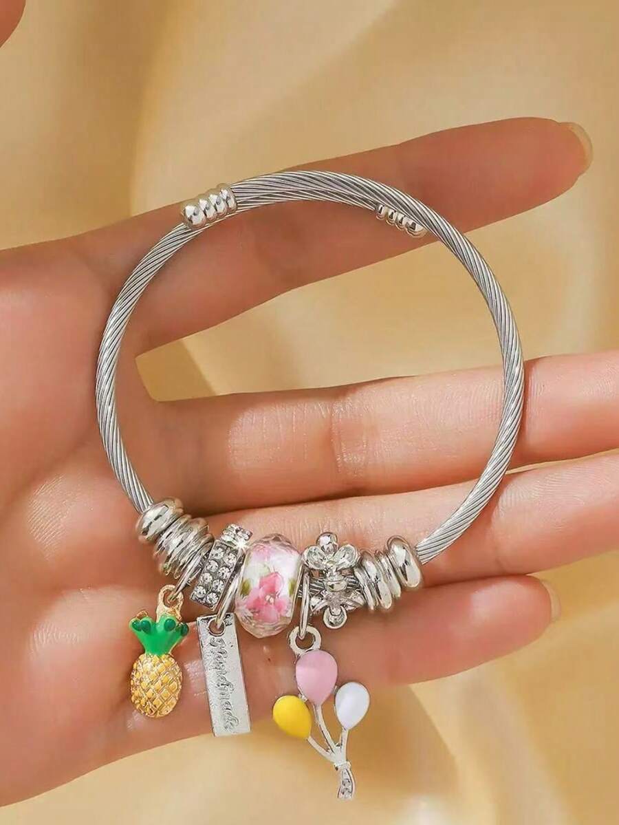 1pc Summer Fruit Pendant Bracelet, Titanium Steel Material Fashion Women's Jewelry - Silver - View 1