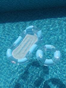 2Pcs Blue Glitter Mesh Hammock Inflatable Pool Float Thick Anti-Leak PVC Round Swim Ring With Handles Adult Cute Photo Prop Float For Summer Beach Lake Pool Vacation Party - Multicolor - View 2