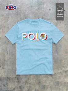 Original HPC POLO T-Shirt With Round Neck And Short Sleeves – Themed Graphic Design "HPC: Retro Typography Houston" – 100% Cotton - 淺藍色 - 查看 2