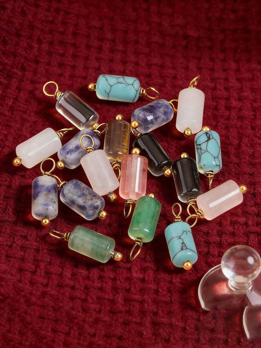 5 pezzi di componenti pendenti cilindrici in acciaio inossidabile 304 con pietra naturale, adatti per la realizzazione di gioielli come orecchini, collane e accessori, materiali per pendenti fatti a mano all'ingrosso - Multicolore 1 - Visualizzare 1
