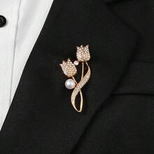 1 件郁金香休闲街头风格锌合金胸针，适用于花卉领针、T 恤、雪纺衬衫、夹克、西装、四季圣诞礼物 - 彩色 - 查看 9