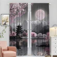 2pcs/Set, Japanese Cherry Blossom Pavilion Pattern, Digital Print, Suitable For Living Room, Bedroom, Balcony, Study, Create Romantic Atmosphere - Multicolor - View 1