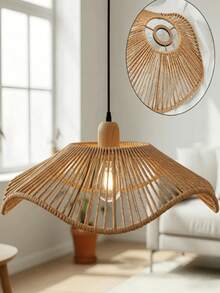 Bohemian Rattan And Paper Woven Lampshade, Pendant Light Shade, Artistic Decorative Lampshade, Rustic Farmhouse Style Pendant Light Shade, Asymmetrical Pendant Light, Handmade Woven Lampshade, Warm Light Lampshade (Light Bulb Not Included) - Paper Woven Lampshade - View 9