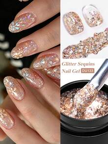 Mtssii Esmalte de uñas en gel con purpurina y lentejuelas doradas de 8ml, esmalte de uñas en gel brillante y brillante UV/LED que se puede quitar, barniz de uñas semipermanente de larga duración, gel de diamantes con escamas holográficas, para manicura y pedicura en casa y salón, suministros de uñas para verano y fiestas, fácil de aplicar - Multicolor - Ver 1