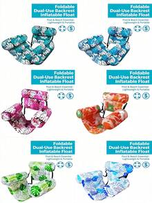 Silla flotante para piscina, silla hamaca inflable para adultos, silla cama flotante para piscina, sofá flotante para piscina con patrón floral azul, adecuado para fiesta de piscina de verano, piscina inflable, jardín, flotador inflable para piscina, accesorio esencial de viaje, accesorio de playa - Múltiples estilos - Ver 11