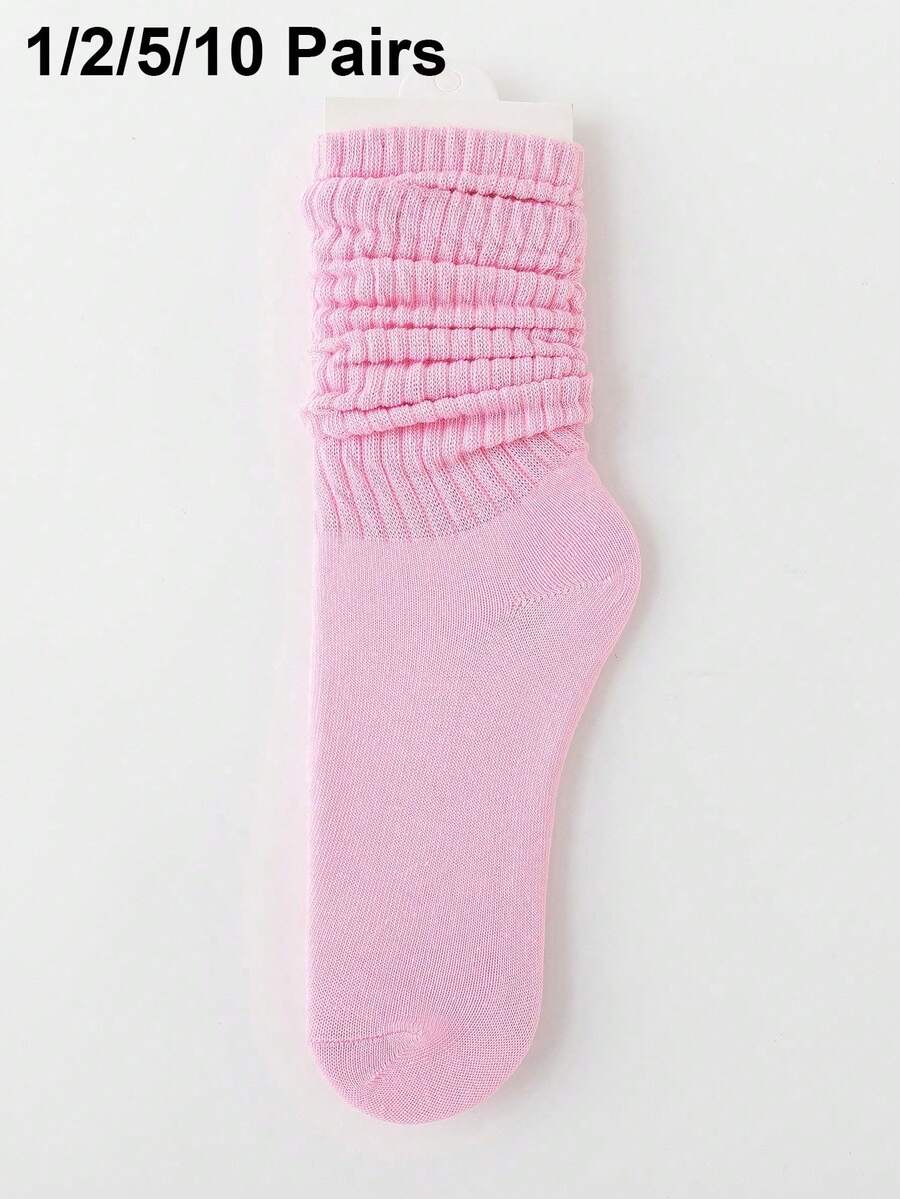 1/2/5/10 Pairs Women's Spring/Summer Sweet Dopamine Color Slouch Socks Casual Versatile Mid-Calf Socks (No Card), Men's Socks, Gift For Boyfriend - Pink - View 1