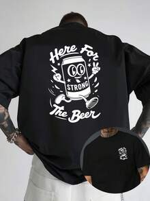 Nacida para la cerveza, nueva camiseta de cuello redondo para hombre con estampado de lata de cerveza en ambos lados, estilo casual, deportivo, moderno y holgado, de manga corta para estudia - Blanco - Ver 6