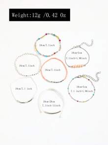 7PCS CCB Rice Bead Bracelet, Simple Fashion Personalized Beach Style Colorful Drip Oil Chain CCB Jewelry For Women (Mixed Rice Beads, Non-Positioned) - Silver - View 6