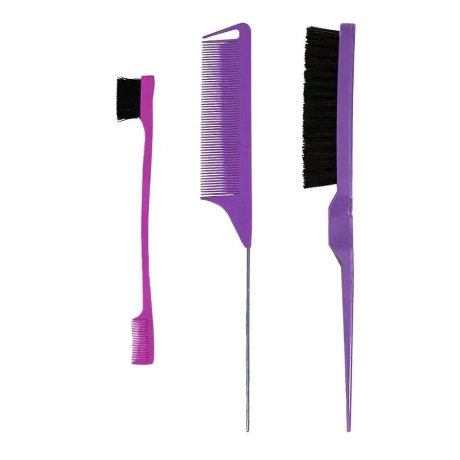 3-10 Pieces, Hair Braiding Tools, High Ponytail Comb, Side Comb, Hair Braiding Tool, Three-Tooth Comb, Hair Styling Tools. - Purple - View 1