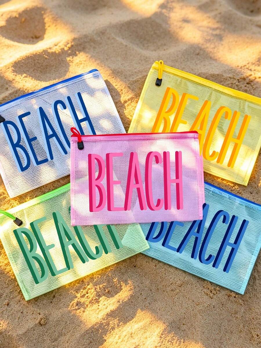 多色網格海灘包印有「Beach」字樣,大容量透明化妝包與尼龍拉鍊盥洗包,輕量設計可收納文件、文具、防曬霜、零食、比基尼、海灘必需品,快乾防沙,適合游泳、海灘、潛水、夏季度假、春夏收納,適用於朋友、家人、閨蜜、同學,生日、節日、派對、婚禮(伴娘)、畢業季,教學包、老師包,完美禮物,適合父親節、日必需品 - 彩色 - 查看 1