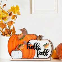 1件 3D Hello Fall 南瓜木製桌面裝飾品 - 鄉村風收穫桌卡，適合農舍風感恩節廚房或派對展示，感恩節中心裝飾 | 季節性裝飾 | 自然美學，居家秋季裝飾 - 多色 - 查看 5