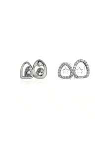 3pcs/1 Set Hollow Heart Zirconia Grillz Stone Tooth Jewelry Set,14K Gold Tooth Grill, Unisex Personalized Daily Accessories - Multicolor - View 3