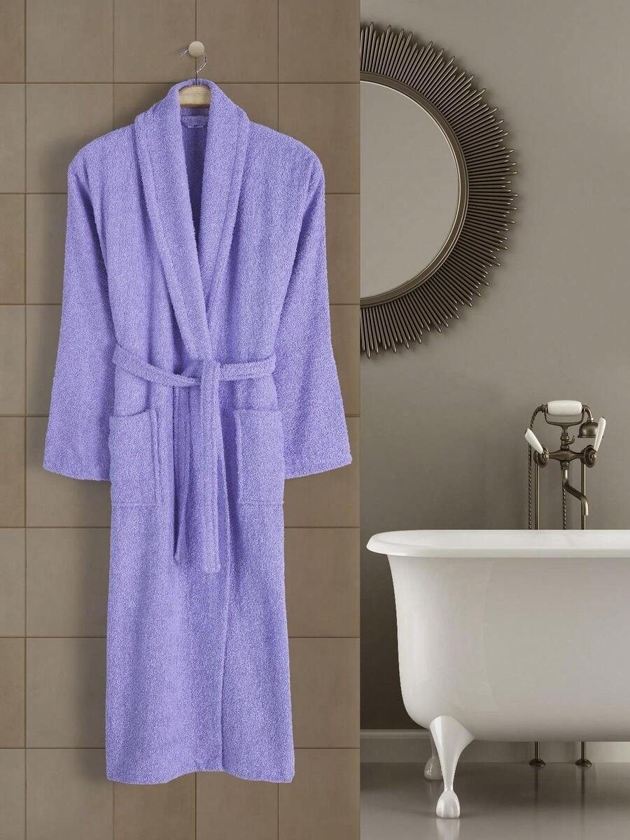 Bathrobe Soft Touch Contain Cotton Bathrobe For Women & Men - Made In Turkey, Lightweight, Absorbent, Comfortable Bath Robe - Lilac Purple - View 1