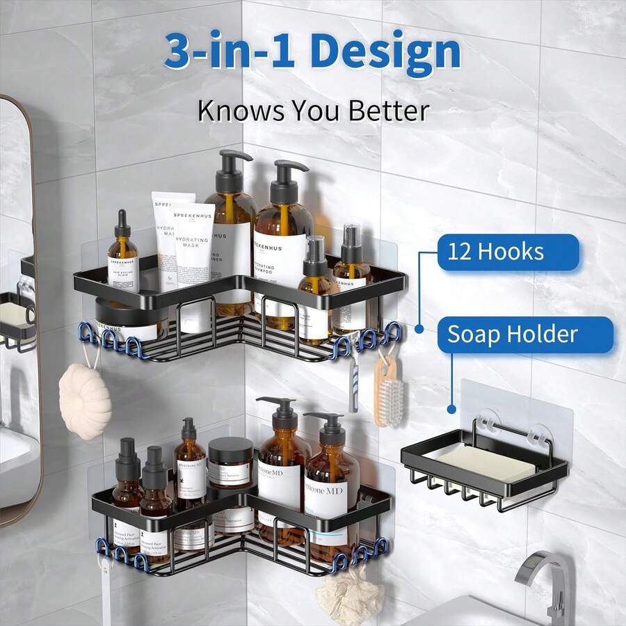 2-3pcs Bathroom Storage Rack, Bathroom Wall Storage, Kitchen Storage Rack, Balcony Storage Rack, Suitable For Kitchen, Bathroom, Toilet, Balcony, Tungsten Steel Material, Sturdy And Durable, Moisture-Proof And Rust-Proof, Bottle And Jar Storage Rack, Space-Saving, Two Installation Methods, Drill-Free Storage Rack - Multicolor - View 1