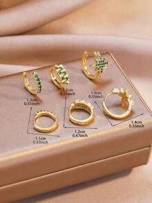 6pcs/Set Luxury Jewelry Geometric Earrings Set, Green Earrings, Fashionable And Elegant Personal Accessories, Suitable For Women's Daily Wear And Party/Holiday Gifts. - Green - View 8