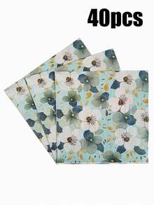 20/40pcs Light Mint Blue Watercolor Floral Print Disposable Paper Napkins, Suitable For Holiday Parties, Table Decor, Summer Beach Parties, Weddings, Birthday Parties And Table Atmosphere Arrangement - Multicolor - View 11