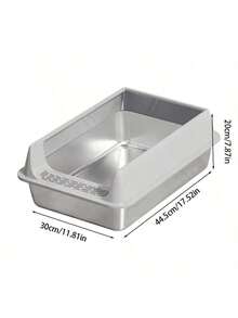 1pc Large Semi-Enclosed Stainless Steel Cat Litter Box, High Splash-Proof Side Kitty Toilet With Litter Trapping Pedal, Non-Stick Easy Clean Metal Cat Potty For Adult Large Cats & Multi-Cat Household - one-size - View 2