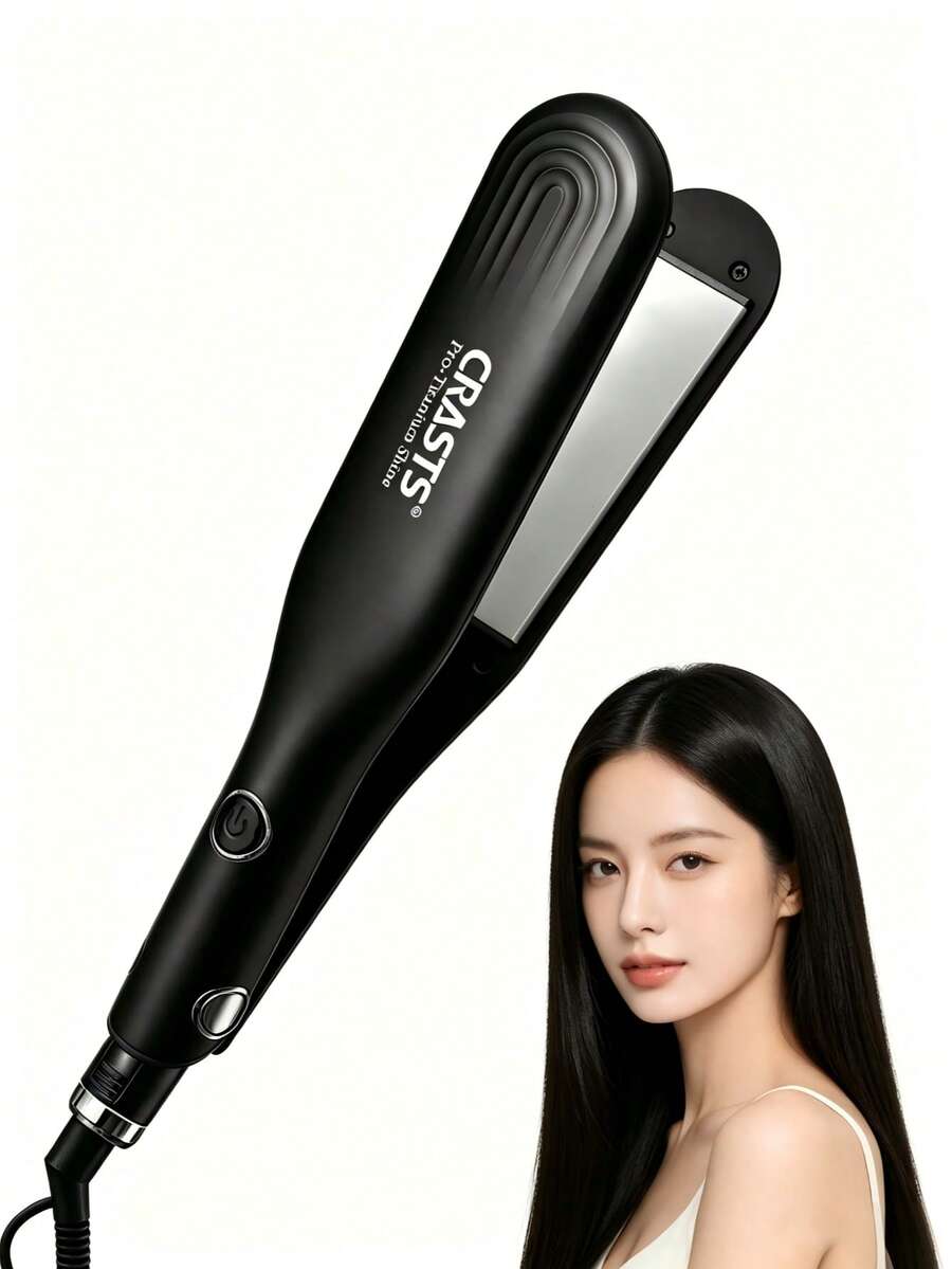 CRASTS Fast Heating 2-In-1 Curling & Straightening Hair Straightener Clamp With One-Touch Switch, Black - Black - View 1