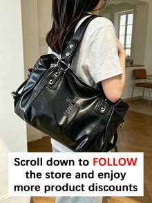 Fashionable Textured Large Capacity Tote Bag, Commuter Shoulder Crossbody Women's Bag, Suitable For Outings, Shopping, Travel, Commuting - Black - View 4