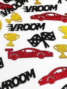 100pcs/Set Red Racing Theme Glitter Confetti, Vroom Racing Checkered Flag Trophy Table Scatter Confetti, Suitable For Boys Children Birthday Party Decoration, Racing Party Supplies - Red and Black - View 6