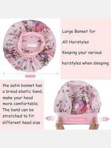 3pcs Women's Satin Printed Wide Brim Sleep Caps Beauty Care Hats Suitable For Daily Use - TJM-301A-rose Red/Pink/Coffee - View 3