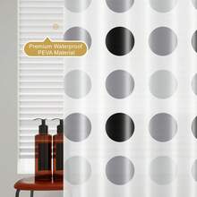 1pc Grey And White Polka Dot Pattern Shower Curtain, Bathroom Partition Curtain, Suitable For Multiple Scenes, Comes With Hanging Rings - Dark Grey - View 4