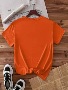 Women's Short-Sleeved T-Shirt With A Fun "Bubblegum" Poodle Print, Round Neck, Machine Washable, Skin-Friendly, Soft, Breathable, Suitable For Spring. - Orange - View 2