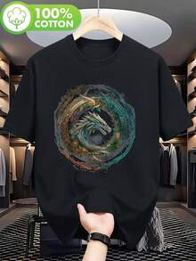 Northman Valhalla Ouroboros Men's T-Shirt - 100% Cotton, Black Norse Mythology Graphic Tee With Vibrant Dragon Design, Casual Short Sleeve T-Shirt For All Seasons - 黑色 - 查看 1