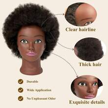 Kercsityn 100% Human Hair Afro Curly Black Mannequin Head For Braiding Cosmetology Training Mannequin Head With Stand For Hair Styling - Natural Black - View 3