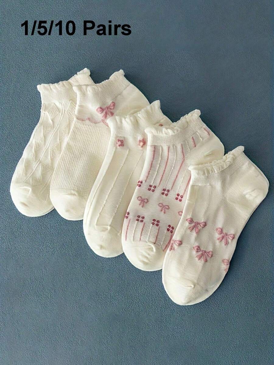 1/5/10 pares de calcetines cortos transparentes para mujer, casuales para uso diario, calcetines para mujer, regalo para novia - Multicolor - Ver 1