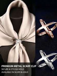 1/2/3PCS Gold Scarf Ring - Multi-Functional Hollow Cross Design, Smooth Square Shawl Clasp For Silk Scarves & Wraps, Elegant Fashion Accessory - Gold - View 12