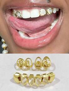 3Pcs 14k Copper Hollow Heart Cutout Clip-On Tooth Jewelry, Y2K Grillz Valentines Halloween Decor Grills For Teeth Women - Multicolor - View 9