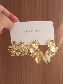 2-12pcs Stylish Asymmetric Floral, Leaf, Striped Earrings, Suitable For Party, Banquet, Travel, Wedding, Holiday, Daily Wear, Jewelry Gift - Gold - View 5