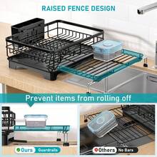 1pcs Expandable Dish Drying Rack Carbon Steel Dish Rack For Kitchen Counter, Space Saving Dish Drainer With Utensil Holder And Drainboard - Black - View 7