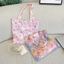 Bolso Tote Floral Colorido con Acabado Texturizado, Bolso Estilo Coreano para Niñas para la Escuela y el Desplazamiento con Gran Capacidad Bolso de Hombro - Multicolor - Ver 3