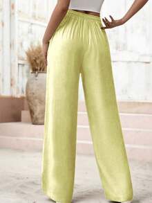 Women's Linen Palazzo Pants, Adjustable Waist With Drawstring, Side Pockets, Casual And Breathable For Vacations - 黃色 - 查看 4